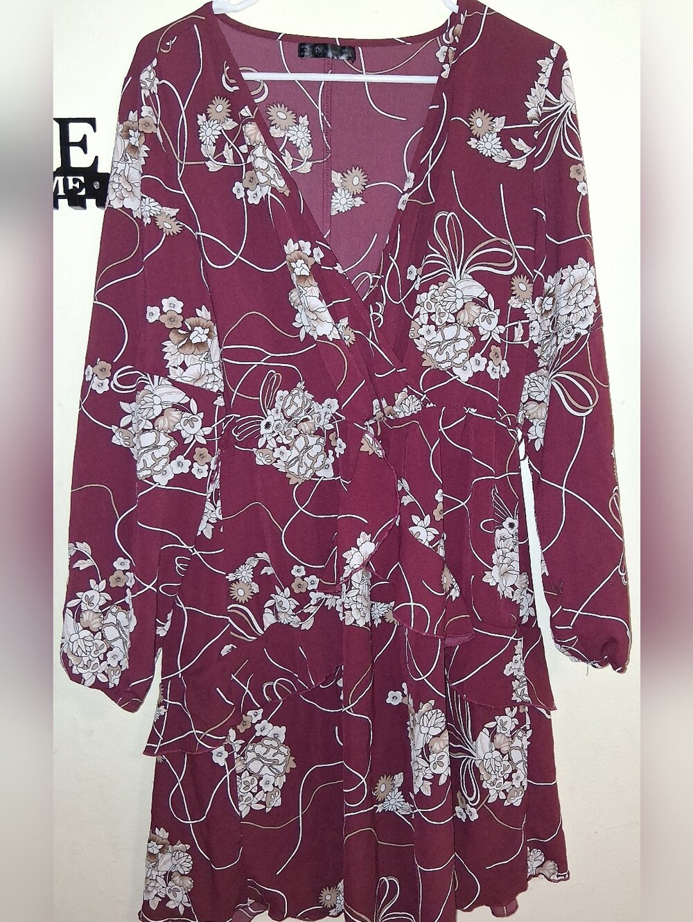 Uguest Maroon Floral Knee-Length Dress